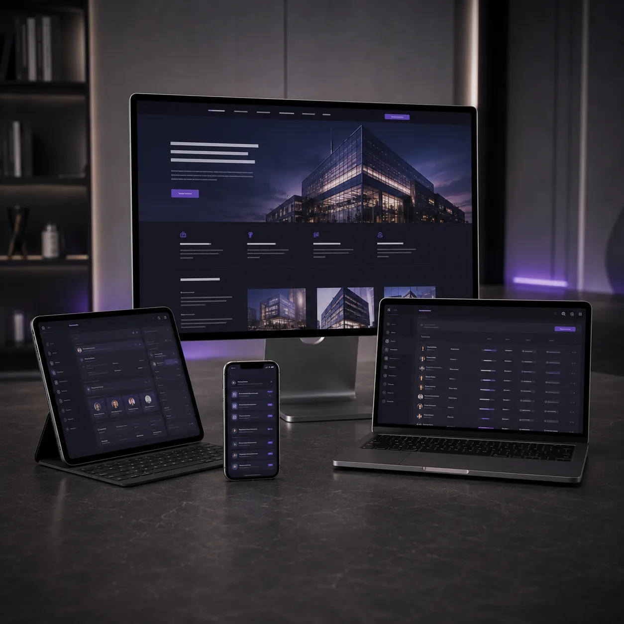 Custom software development workspace showing applications, services, and integrations